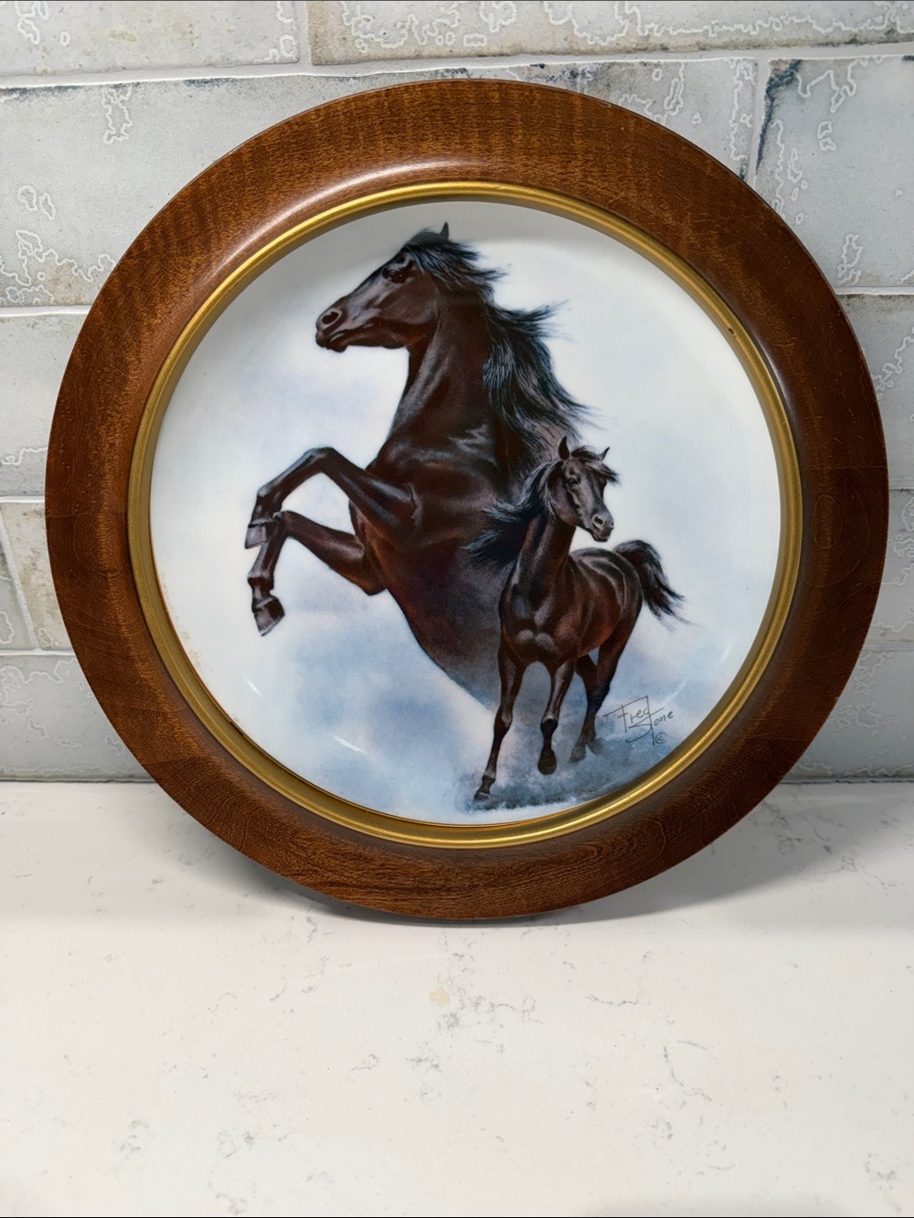 Fred Stone “The Black Stallion” Horse Wall Plate in Wood Frame